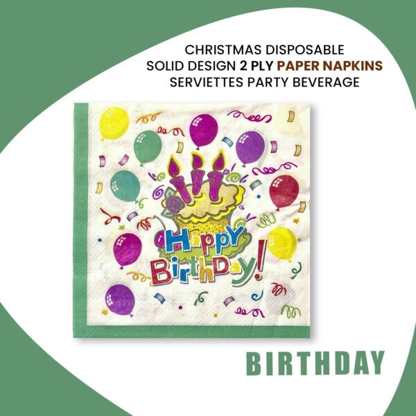 10X Serviettes Napkins Green – Happy Birthday 2 Ply Disposable Paper