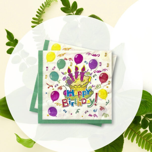 10X Serviettes Napkins Green – Happy Birthday 2 Ply Disposable Paper