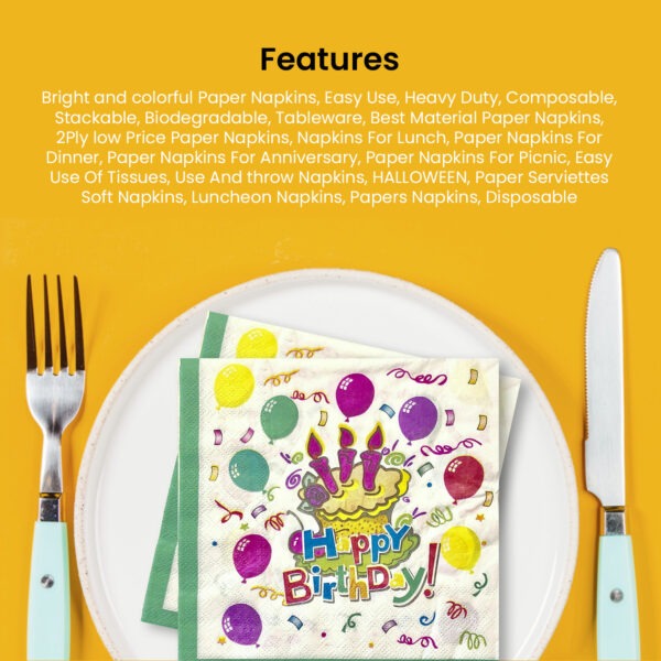 10X Serviettes Napkins Green – Happy Birthday 2 Ply Disposable Paper
