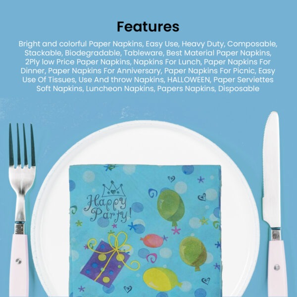 10X Sky Blue Paper Napkins – Birthday Party 2 Ply Disposable Serviettes