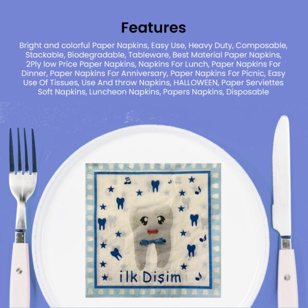 Blue Paper Napkins Serviettes – 10x 2-Ply İlk Dişim Disposable Party