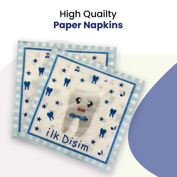 Blue Paper Napkins Serviettes – 10x 2-Ply İlk Dişim Disposable Party
