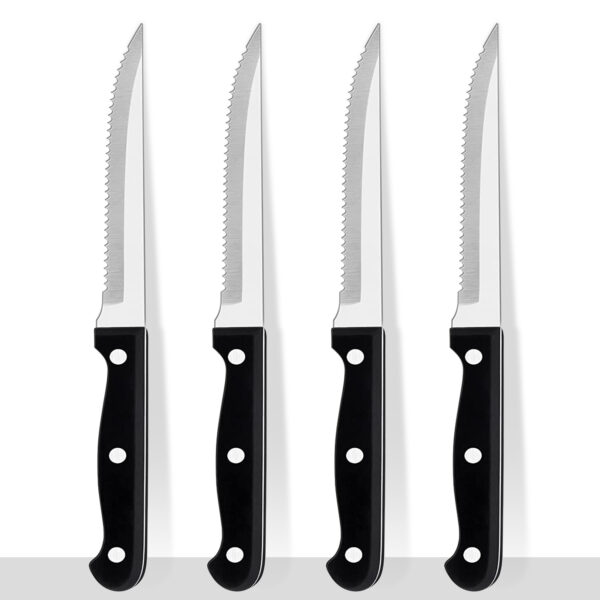 Stainless Steel Steak Knives Set of 4 – Ergonomic Black Handles