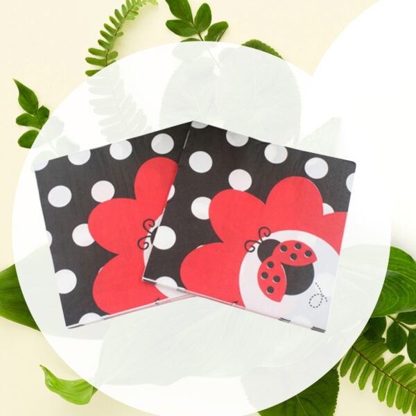 Black Paper Napkins – 10x 2-Ply Ladybug Disposable Serviettes