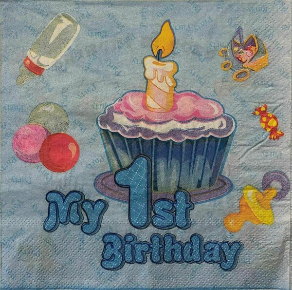 Blue Serviettes – 10x 2-Ply My 1st Birthday Paper Napkins