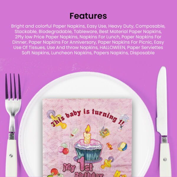 Pink Serviettes – 10x 2-Ply My 1st Birthday Paper Napkins