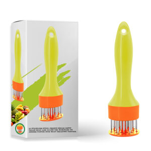Yellow Meat Tenderiser Needle Tool with Stainless Steel Prongs