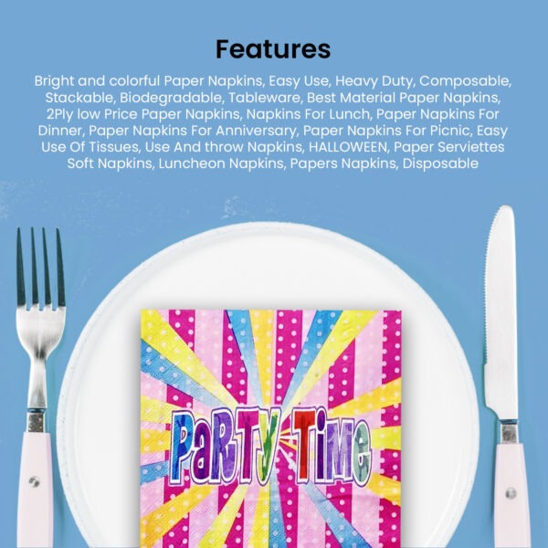 Coloured Paper Napkins – 10x Multi-Coloured 2-Ply Party Serviettes