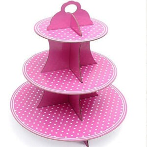 3 Tier Pink Polka Dot Cupcakes Stand โ Cardboard Dessert Display