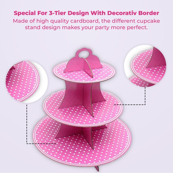3 Tier Pink Polka Dot Cupcakes Stand – Cardboard Dessert Display