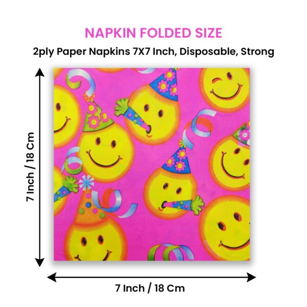 Pink Paper Napkins Serviettes – 10x 2-Ply Smile Emoji Party Napkins