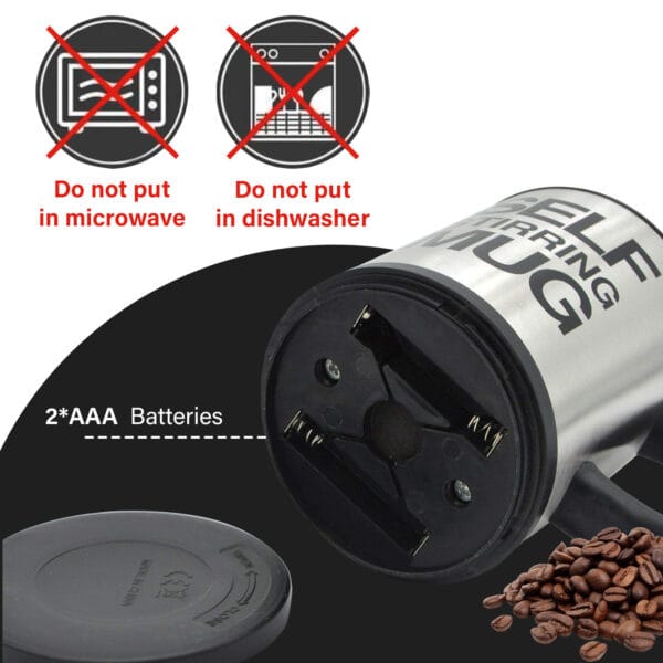 Black Premium Self-Stirring Coffee Mug 450ml – Battery Operated, Leak-Proof Lid