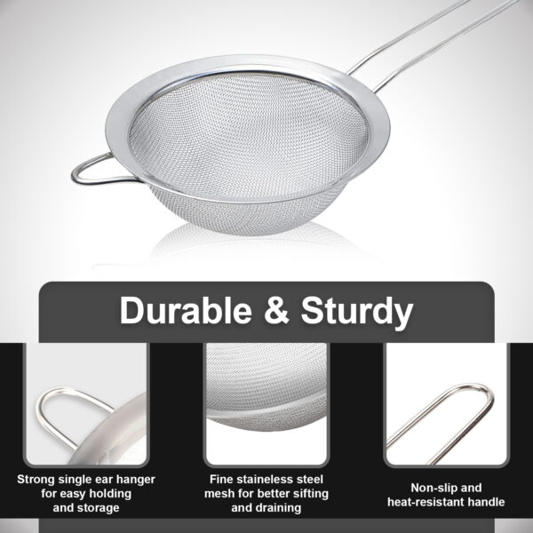 Food Strainer Set – 3 Stainless Steel Sieves for Baking & Cooking