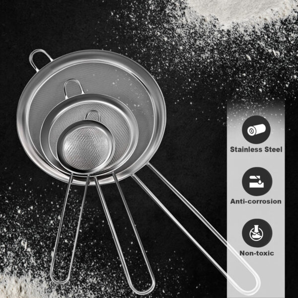 Food Strainer Set – 3 Stainless Steel Sieves for Baking & Cooking