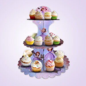 3-Tier Sofia Cardboard Cake Stand – Purple & Pink Cupcake Tower