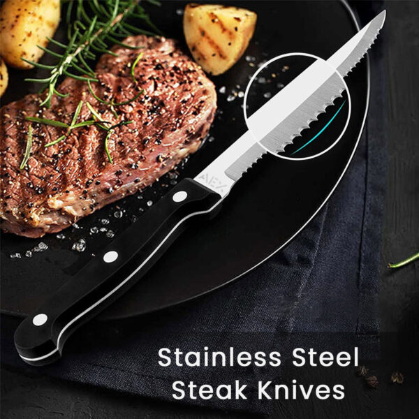 Stainless Steel Steak Knives Set of 4 – Ergonomic Black Handles