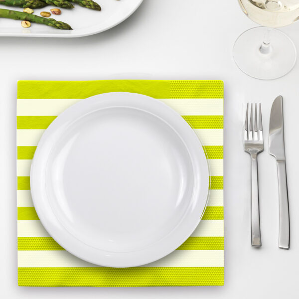 Lime Green Striped 2 Ply Paper Napkins – 10 Pack Disposable Serviettes