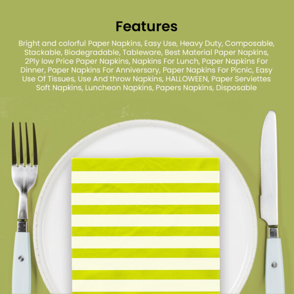 Lime Green Striped 2 Ply Paper Napkins – 10 Pack Disposable Serviettes