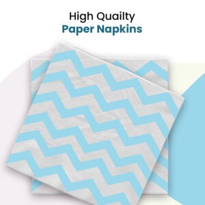 Blue Zigzag 2 Ply Serviettes Napkins – 10 Pack Disposable Paper Tableware