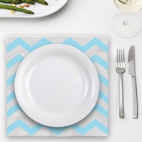 Blue Zigzag 2 Ply Serviettes Napkins – 10 Pack Disposable Paper Tableware