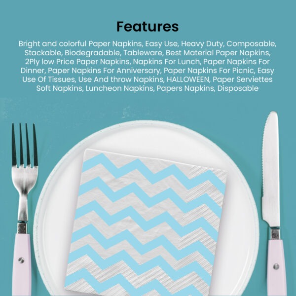 Blue Zigzag 2 Ply Serviettes Napkins – 10 Pack Disposable Paper Tableware