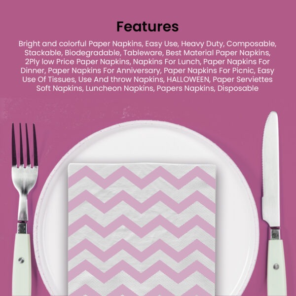 Pink Zigzag 2 Ply Paper Serviettes – 10 Pack Disposable Party Napkins