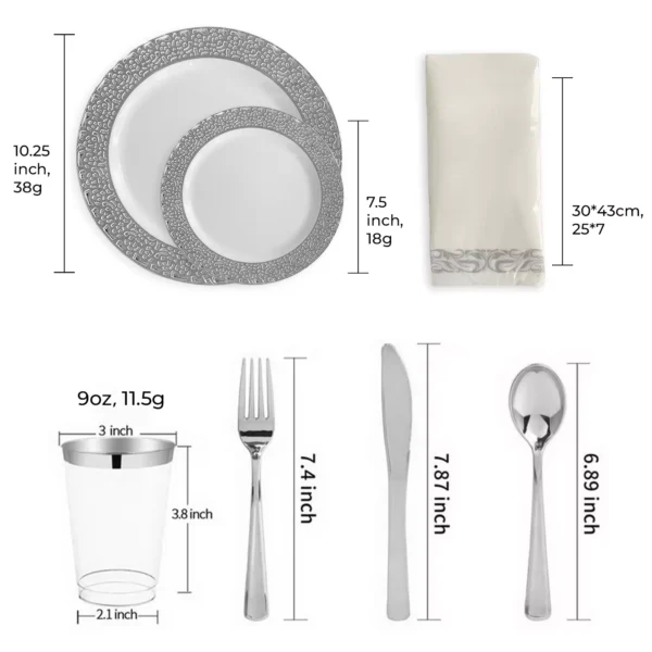 175X Dinnerware Set Plates Spoon Knives Forks Cups Napkins