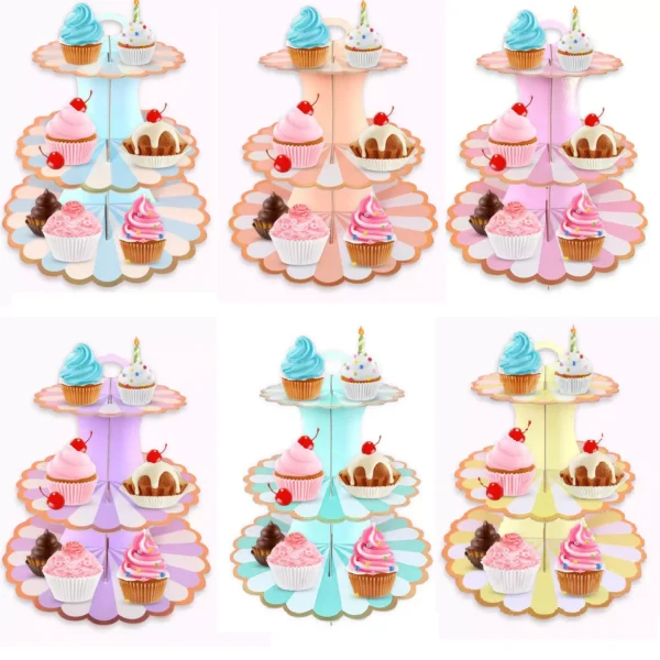 Floral Golden Border Cardboard Cupcake stand